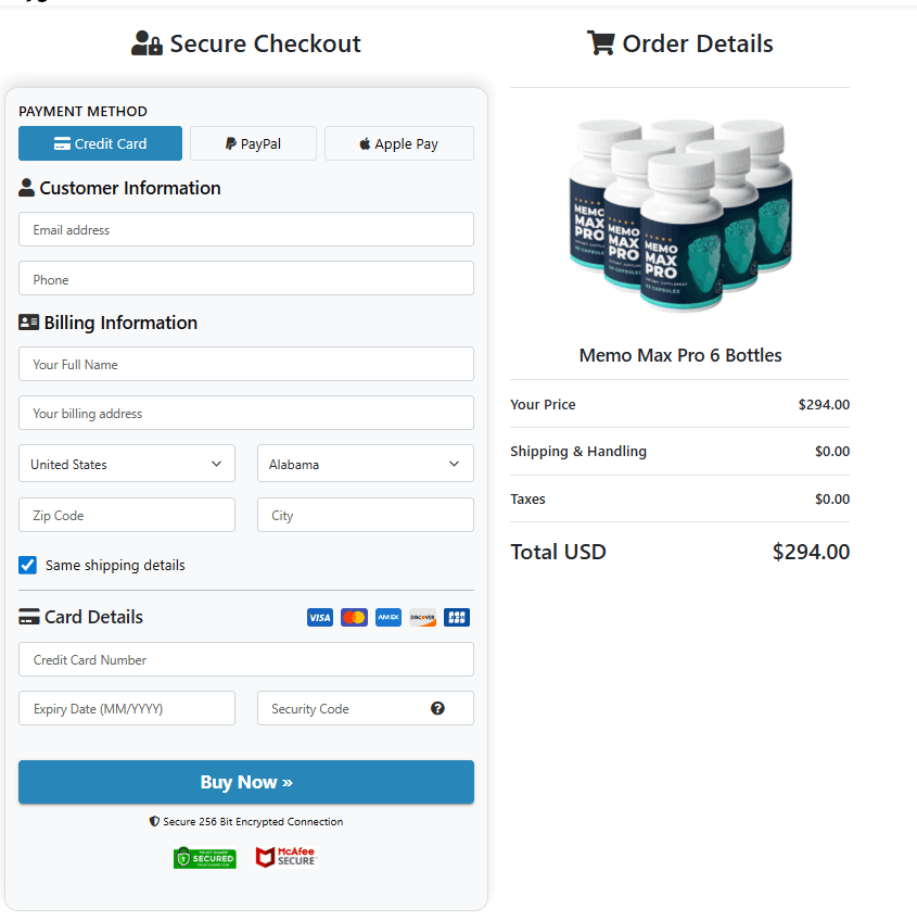 Memo Max Pro-order-page
